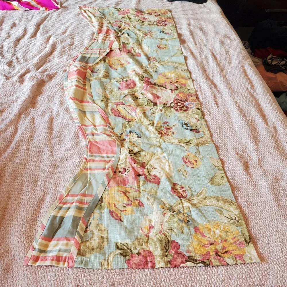Waverly‎ Floral Scalloped Valance Blue Pink Linen Cotton 51x18 Cottagecore